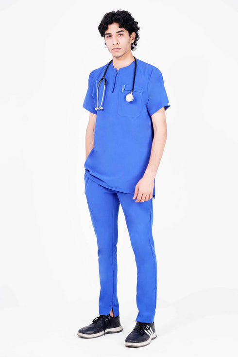 Men's 1-Pocket STRETCH Tuck In Zipper Round Neck Scrub